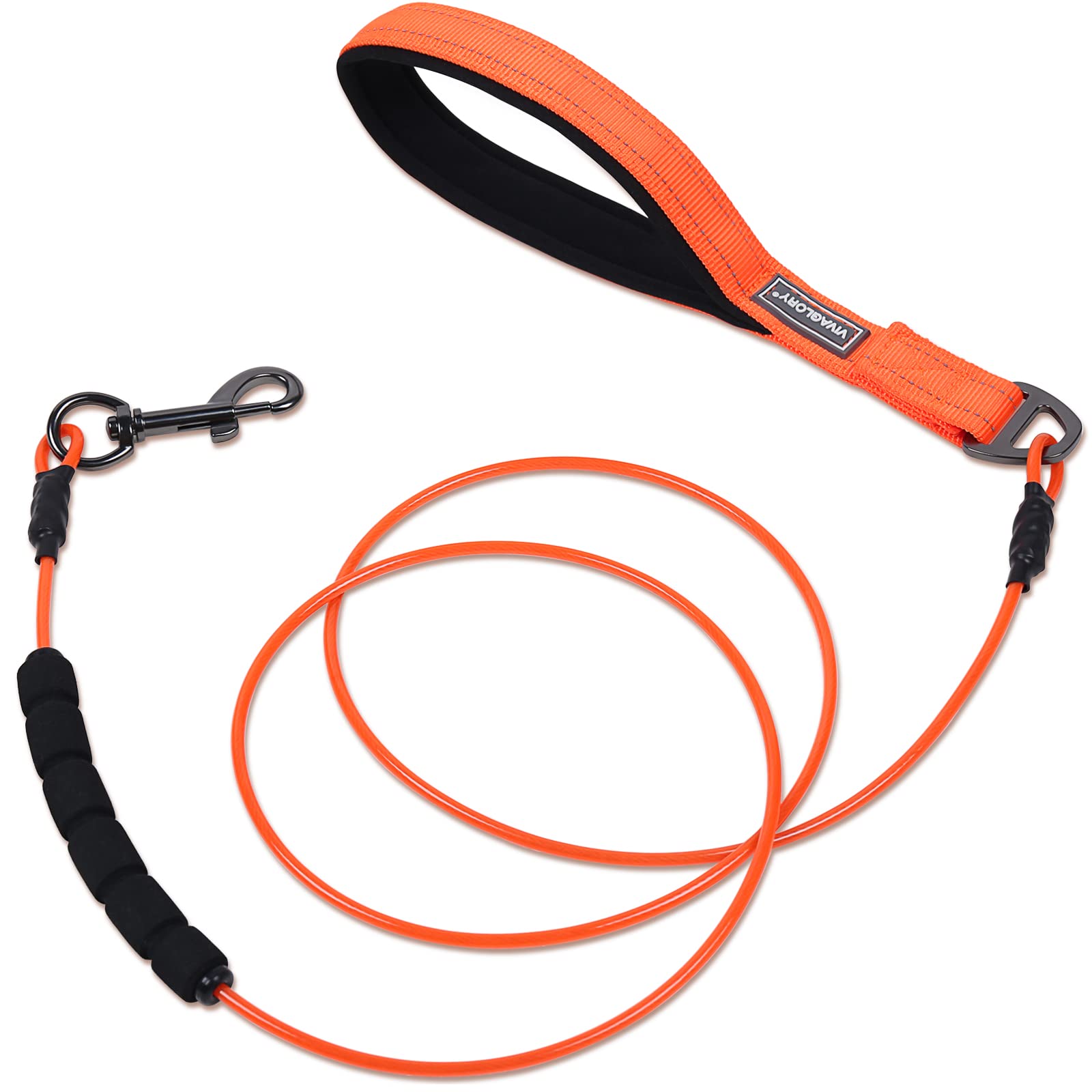 Vivaglory Chew Proof Dog Leash, Soft Foam Reflective Padded Handle Dog Chain Leashes, Waterproof Non Chewable Dogs Metal Leash, Stainless Steel Wire Rope Lead For Small Medium Large Dogs, 6Ft, Orange