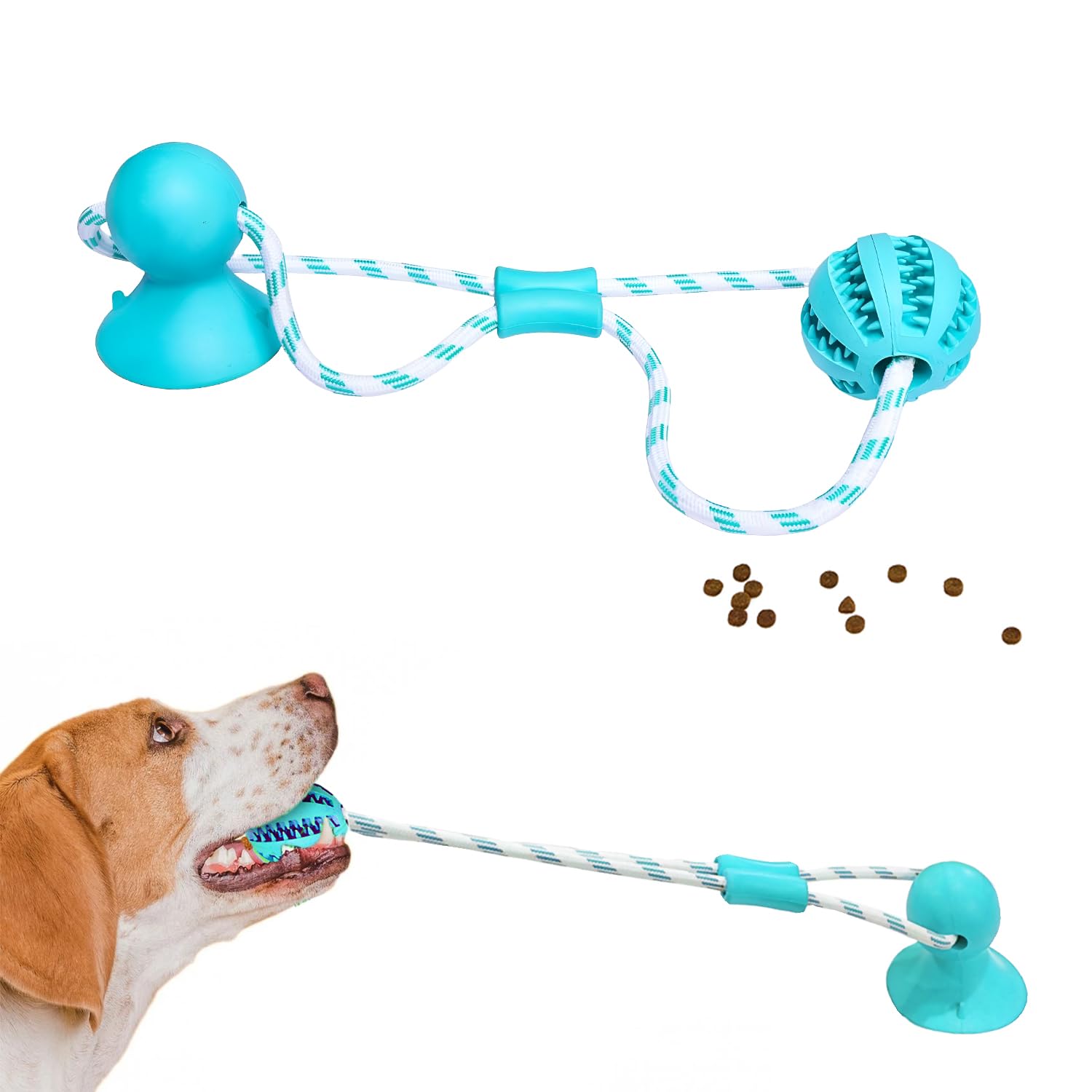 Dog Chew Toys for Aggressive Chewers, Tug of War Suction Cup, Dog Puzzle Toys Treat Food Dispensing Ball, Puppy Rope Enrichment,