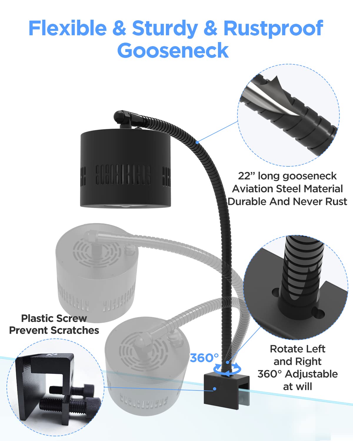Lominie Planted Led Aquarium Light Upgraded 80W Dimmable Freshwater Fish Tank Clip On Aquarium Light Refugium 6500K Sunlight Full Spectrum For 10 Gallon Cube Tank With Gooseneck