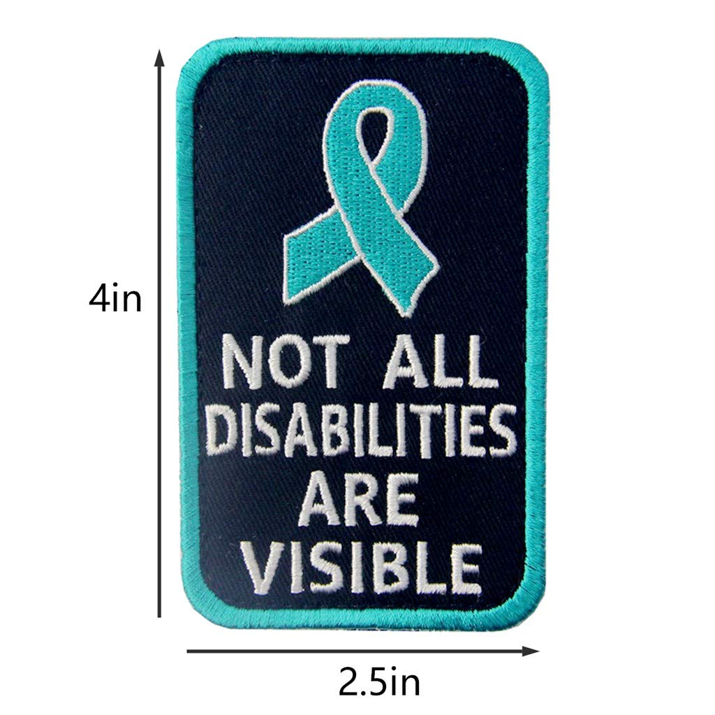 Service Dog Medical Not All Disabilities Are Visible Alert Vest/Harnesses Morale Tactical Patch Embroidered Badge Fastener Hook & Loop Emblem, 6 Pcs, Blue