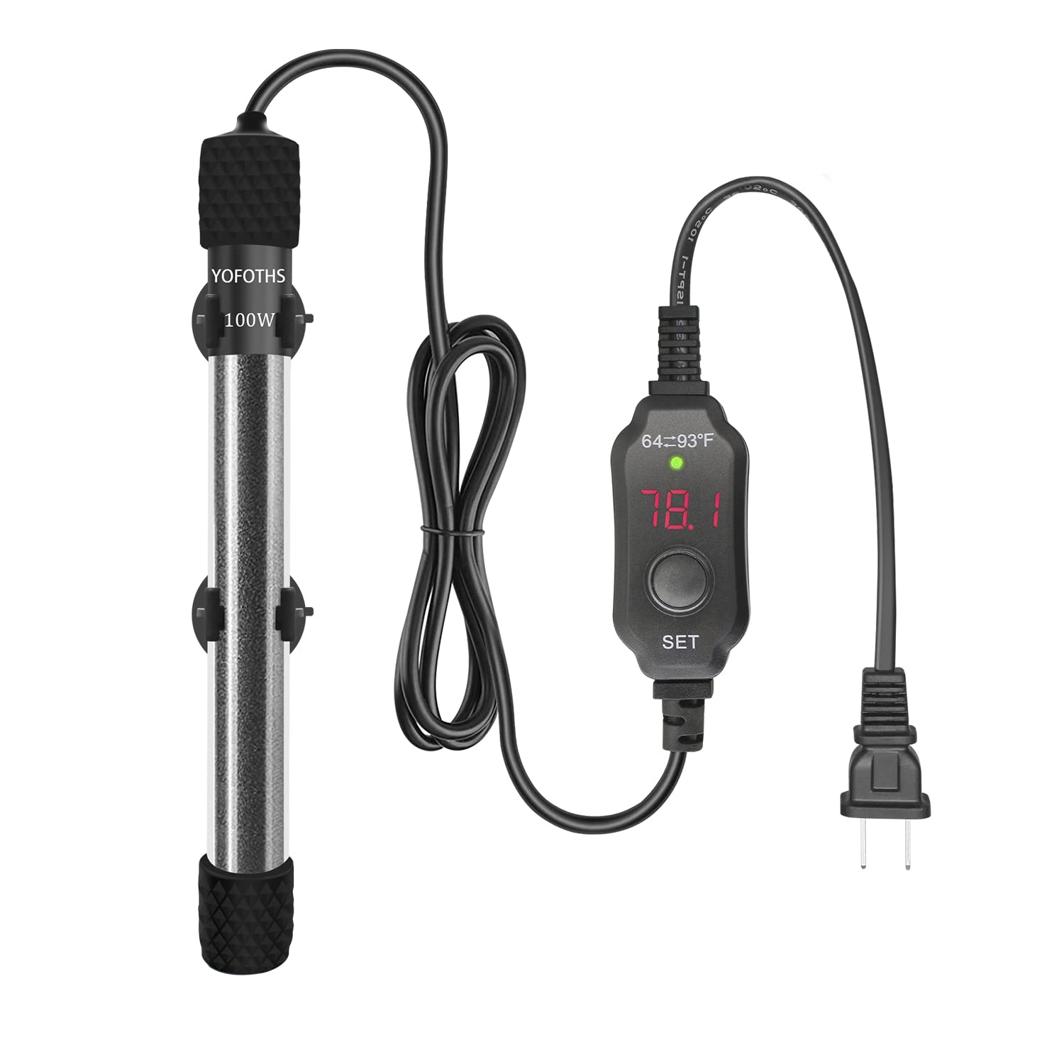 Yofoths Adjustable Mini Aquarium Heater 10-20 Gallons Submersible Small Fish Tank Heater 100W Digital Display Thermostat External Temperature Controller (100W)