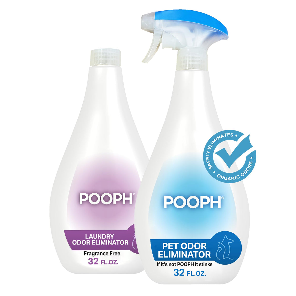 Pooph Pet Odor Eliminator & Pooph Laundry Additive - 2-32Oz Bottles - Dismantles Odors On A Molecular Basis, Dogs, Cats, Freshener, Eliminator, Urine, Poop, Pee, Deodorizer, Puppy, Fresh, Clean