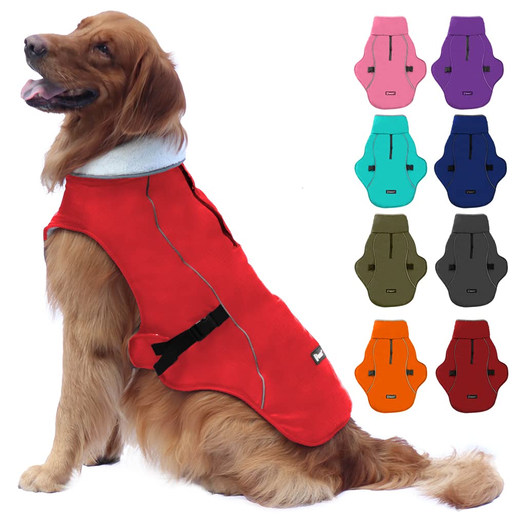 Emust Dog Jacket Winter, Cozy Windproof Dog Jacket For Cold Weather, Solid Color Dog Vests For Winter For Medium Dogs, Red M