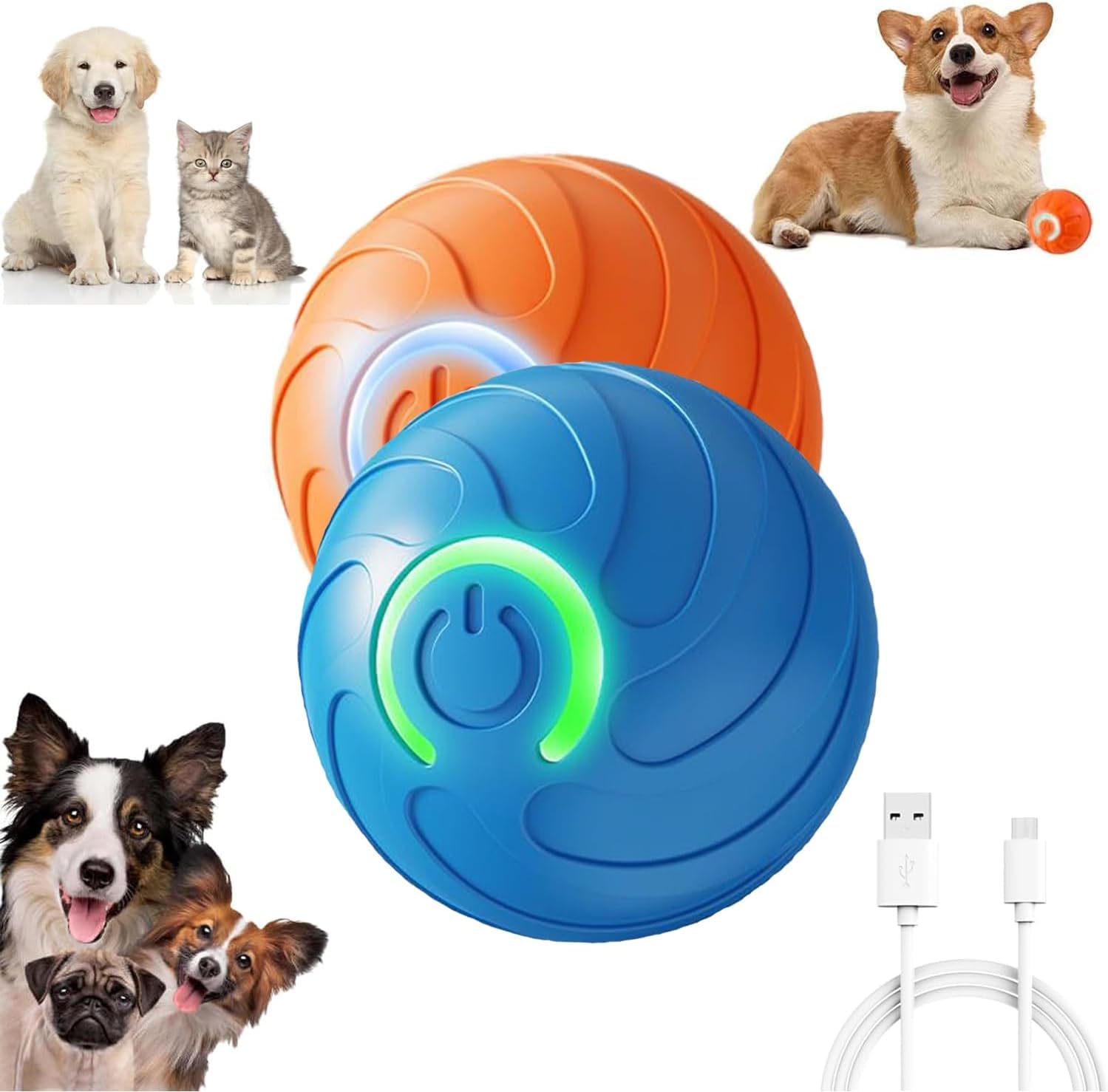 Generic 2PCS Shaky Ball Toy for Dogs, Vibrating Dog Ball, USB Rechargeable, Interactive, Automatic Moving, Bouncing, Perfect for
