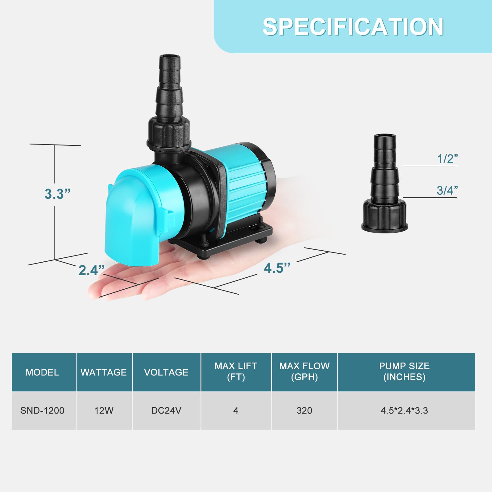 JEREPET 320GPH Mini Aquarium DC Water Pump with Controller, DC24V 12W Submersible Return Pump for Fish Tank,for 20g to 50g nano