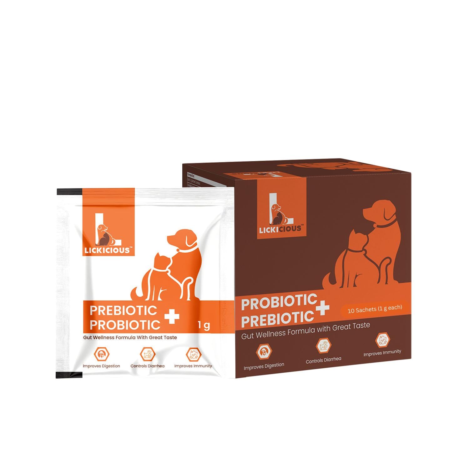 Pre & Probiotics for Dogs & Cats, 10 Sachets Gut Health Supplement for Indigestion, Diarrhea, Improved Immunity & Healthy Gut Fl