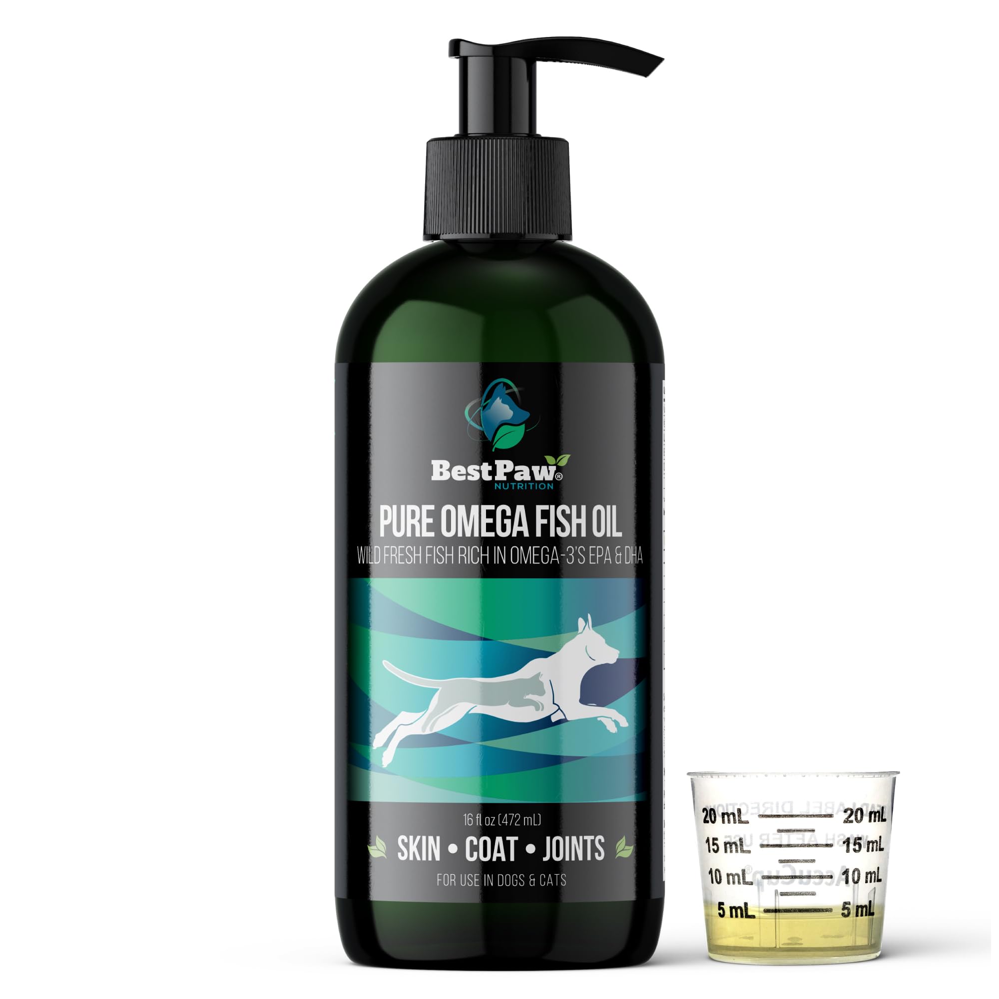 Fish Oil for Dogs | Liquid Omega 3 Wild Caught Fish Oil with Pump | Skin and Coat, Joint, Heart and Nerve Support | High Potency