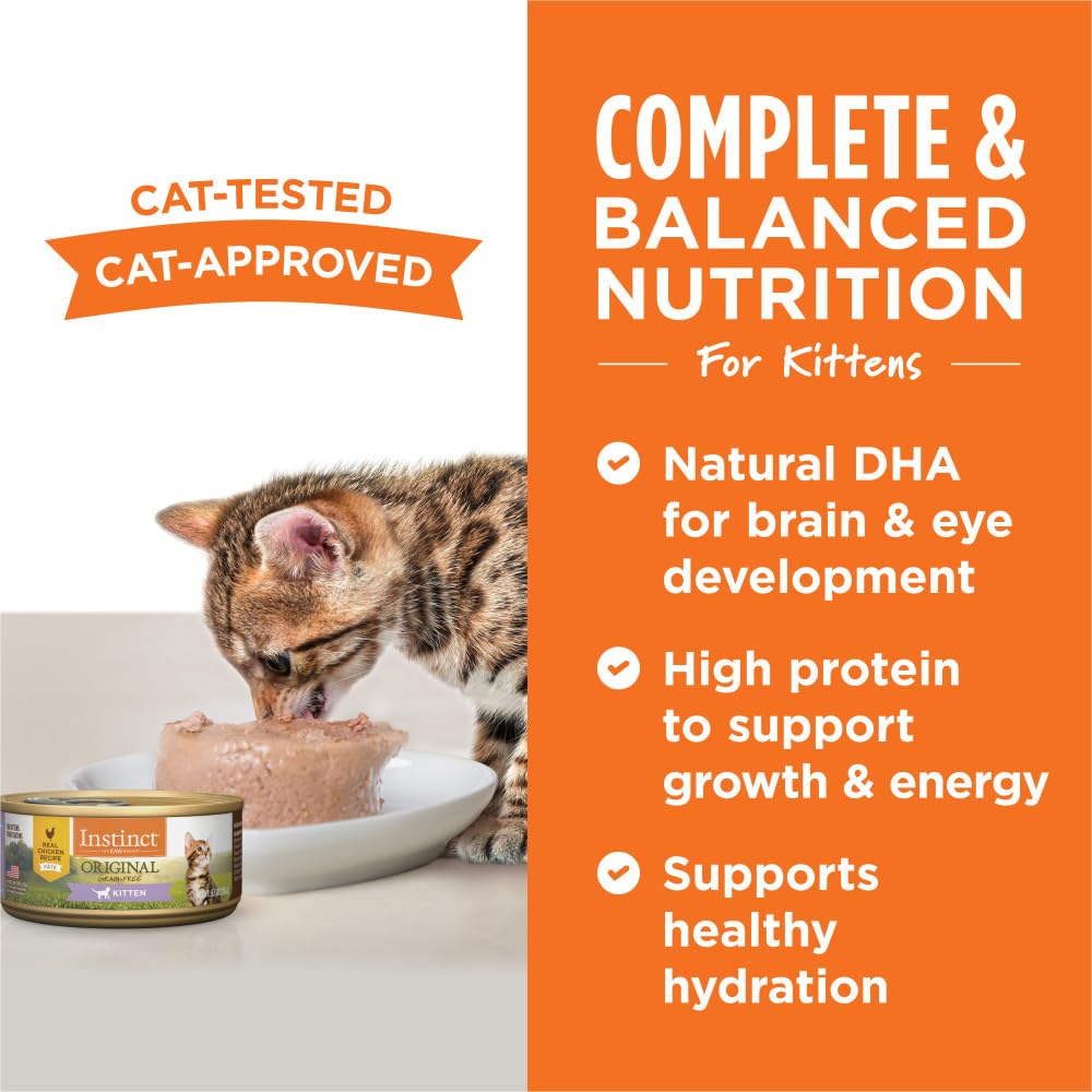 Instinct Original Kitten Wet Cat Food, Pate, Grain-Free - Real Chicken, 5.5 oz. Cans (Pack of 12)