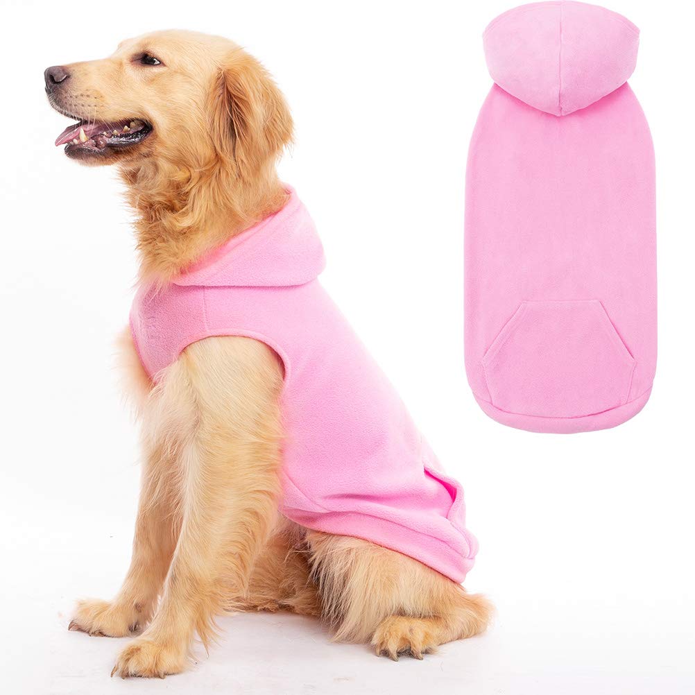 Expawlorer Pet Dog Clothes With Pocket, Polar Fleece Dog Hoodie Fall Cold Winter Sleeveless Sweater With Hat Warm Cozy Sweatshirt For Small To Large Dogs Boy And Girl (Pink, L)
