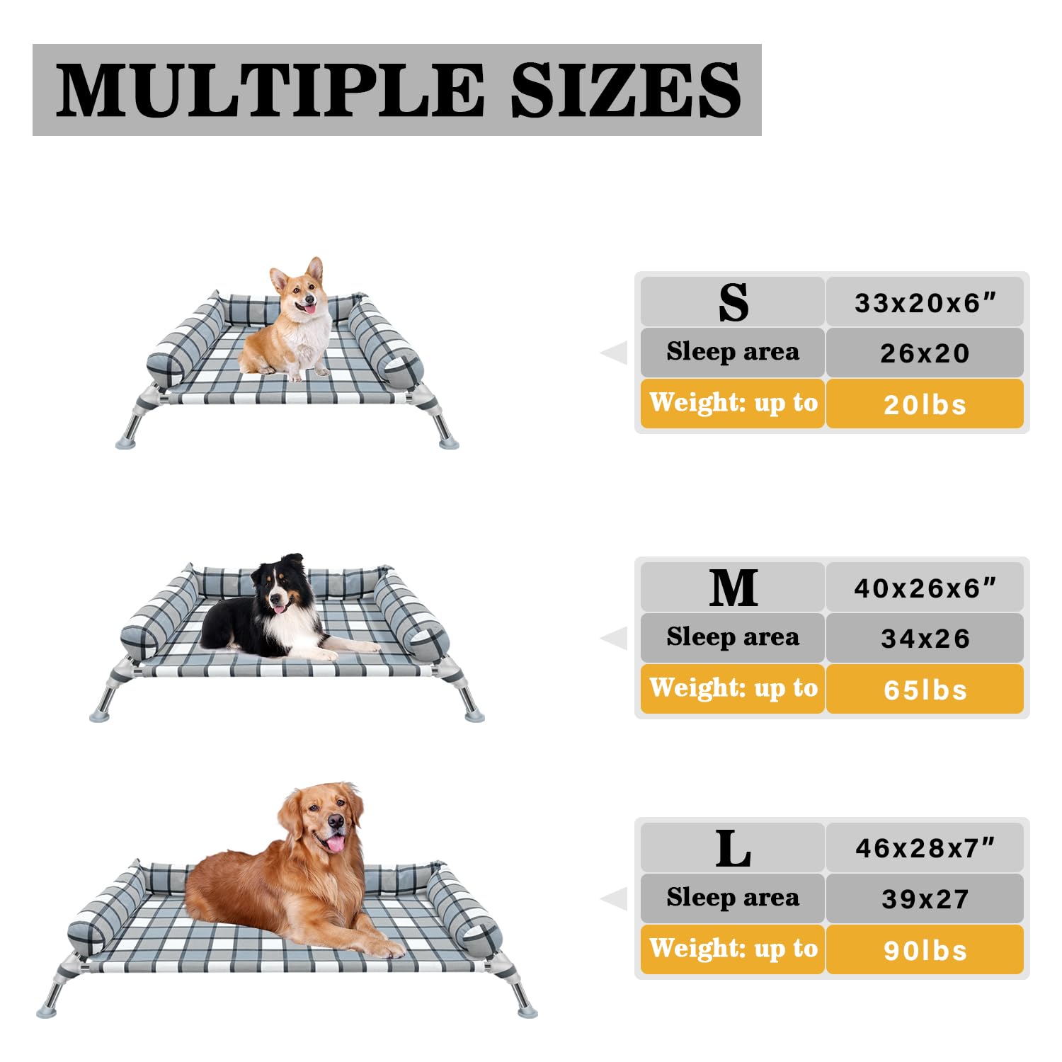 Elevated Raised Dog Bed Cot - Cooling Dog Bed With Pillows, Portable Washable Pet Cot With Metal Frame For Indoor & Outdoor Use