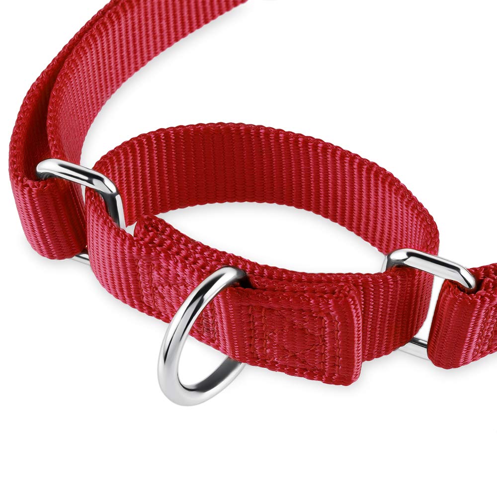 Premium Heavy Duty Nylon Anti-Slip Martingale Dog Collar For Boy And Girl Dogs - Walking Daily Use.(Medium,Red)