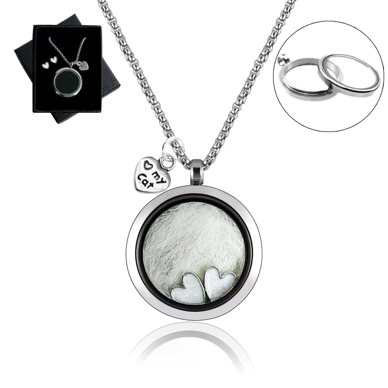 Lifelisa Pet Fur Memorial Necklace, Cat Hair Ashes Keepsake Necklace, Small Pet Urn Pendant Vial Necklace For Ashes, Dog Fur Mem