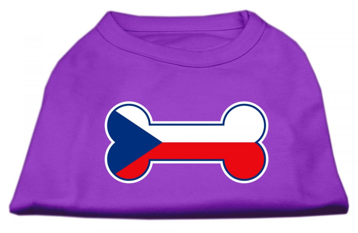 Pet Dog & Cat Shirt Screen Printed, &quot;Bone Flag Czech Republic&quot; Purple LG (10-14 lbs.)