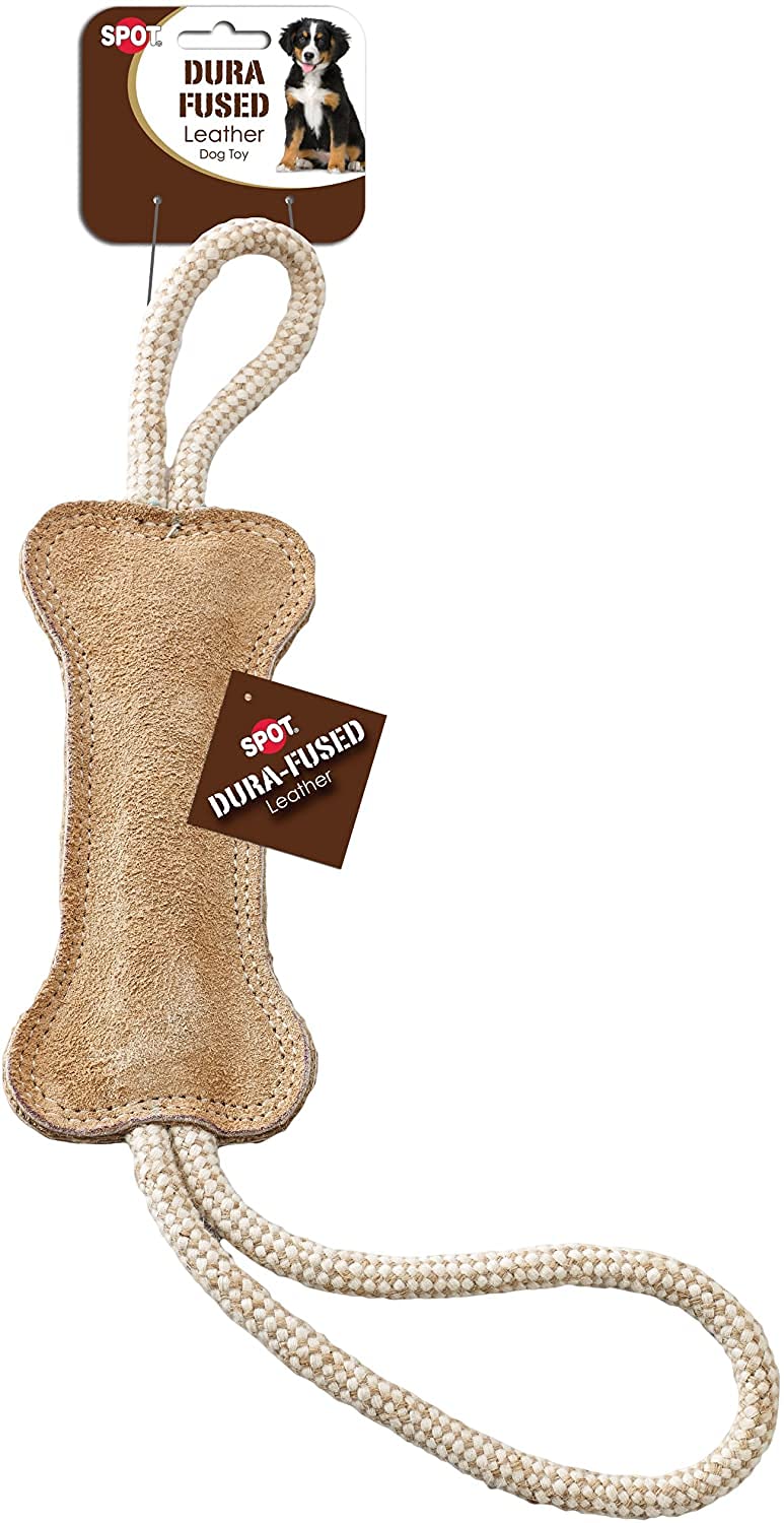 Ethical Pets 2 Pack Of Dura-Fused Leather Bone Dog Tug Toys, 18-Inch