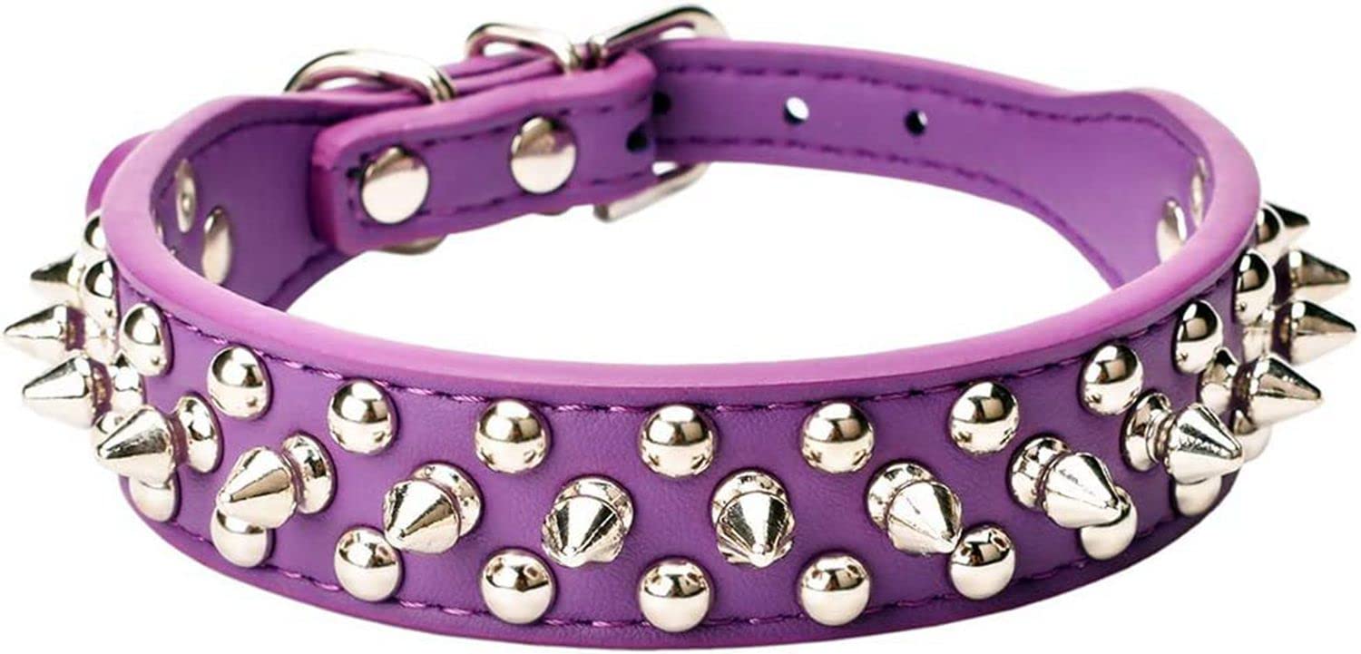 haoyueer Spiked Dog Collar Soft Pu Leather Mushrooms Rivet Spike Studded Puppy Adjustable Pet Collars for Small Breeds (S, Purpl