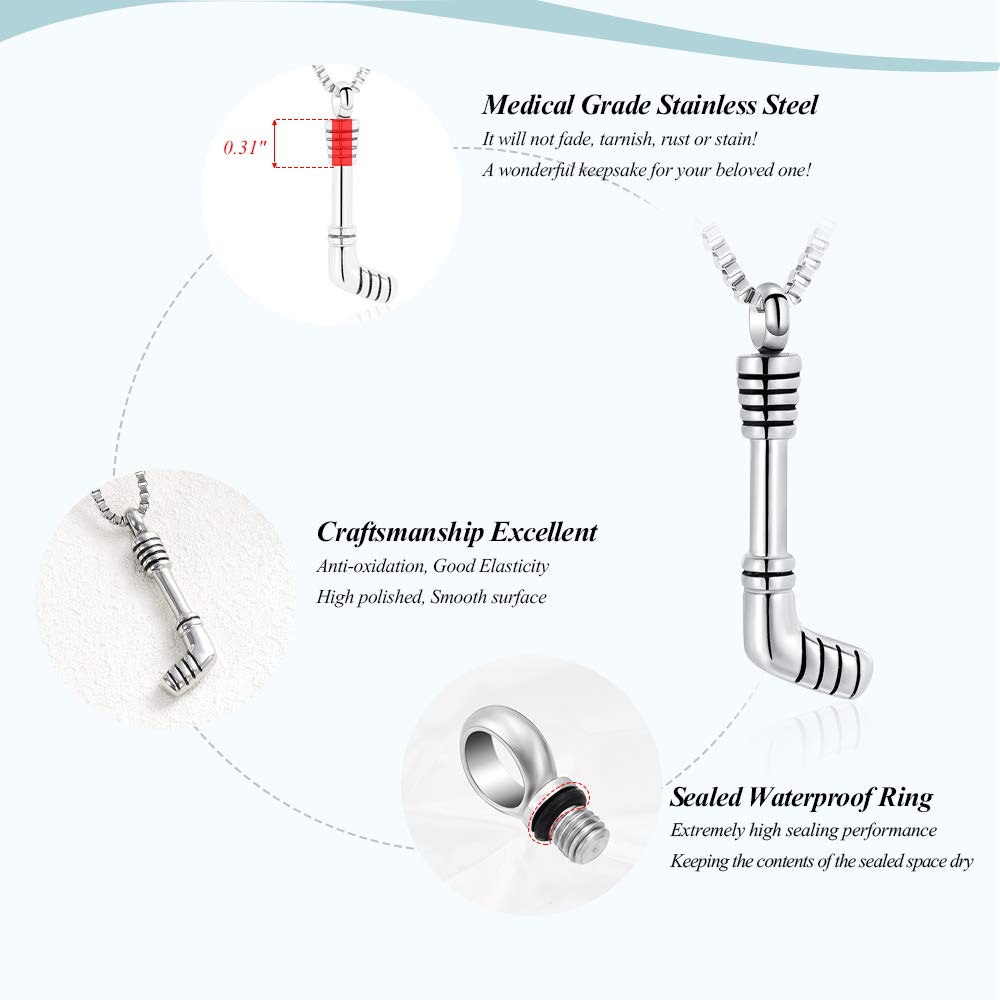 Xsmzb Hockey Stick Cremation Jewelry For Ashes Memorial Urn Pendant Holder Ashes For Pet/Human Stainless Steel Keepsake Urn Neck