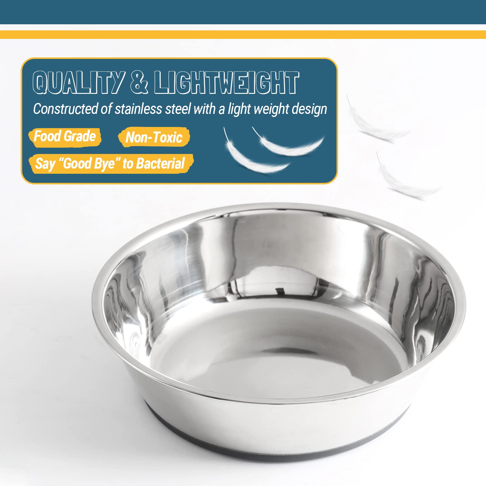 Peggy11 Lightweight Nonslip Stainless Steel Cat Bowls, 2 Pack, Each Holds Up To 1.8 Cups