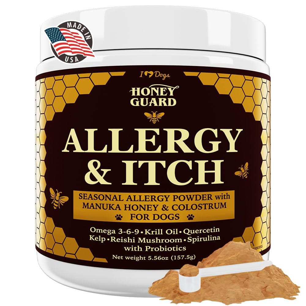 iHeartDogs Honey Guard Allergy & Itch Omega-3-6-9 Powder for Dogs Extra Strength with Manuka Honey, Quercetin, Colostrum, Kelp, 