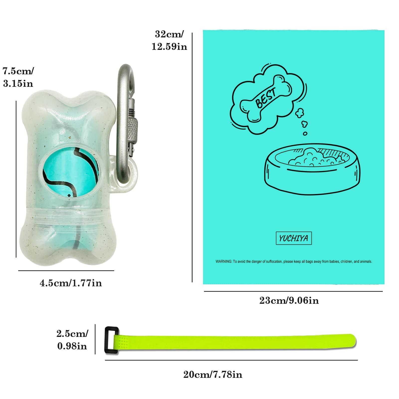 Dog Poop Pickup Bags Holder Dispenser With Leak-Proof Scented Doggy Waste Bags And Carabiner With Safety Lock Plus Hook And Loop