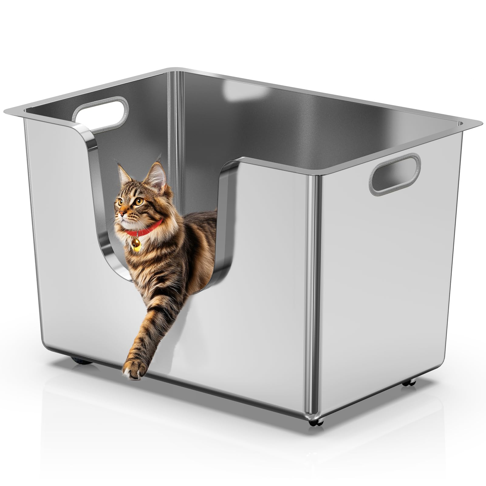 Enclosed Stainless Steel Cat Litter Box 13.8    High Sides, Extra Large Litter Box For Big Cats, Xl Metal Kitty Litter Pan Pet T