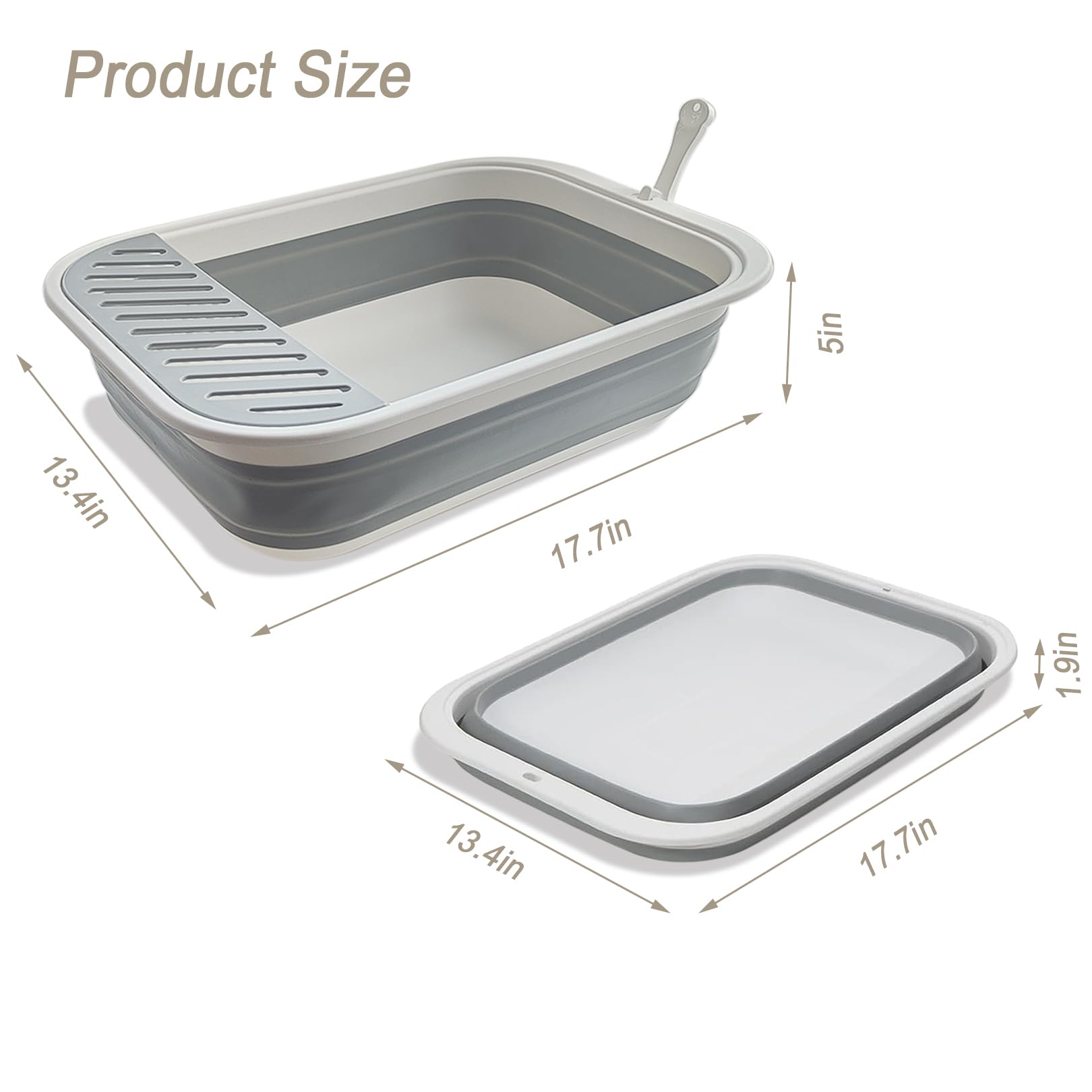 Chuyouan Senior Cat Litter Boxes, Collapsible Open Low Entry Cat Litter Pan With Scoop Travel Cat Potty Pan Foldable Pet Toilet