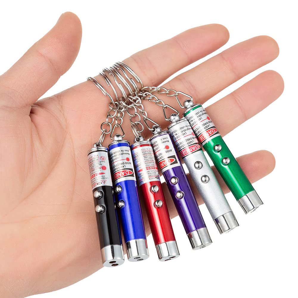 Wnzqk 6 Pcs Cat Toys Laser Pointer Mini Keychain Laser Pointer Led Flashlight Dog Laser Toy Pet Remote Control Laser (6 Pcs Pack