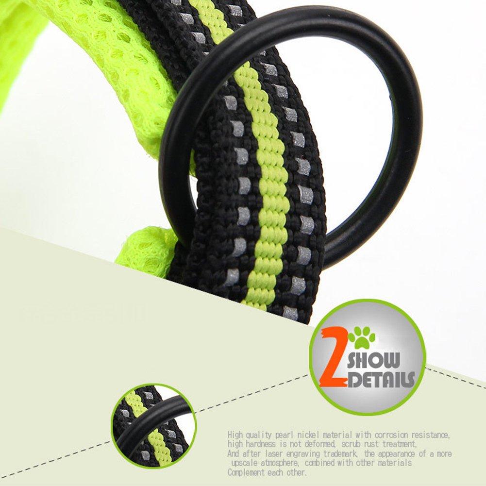 Creation Core Reflective Mesh Padded Dog Collar Adjustable Nylon Outdoor Adventure Pet Collar, Green L