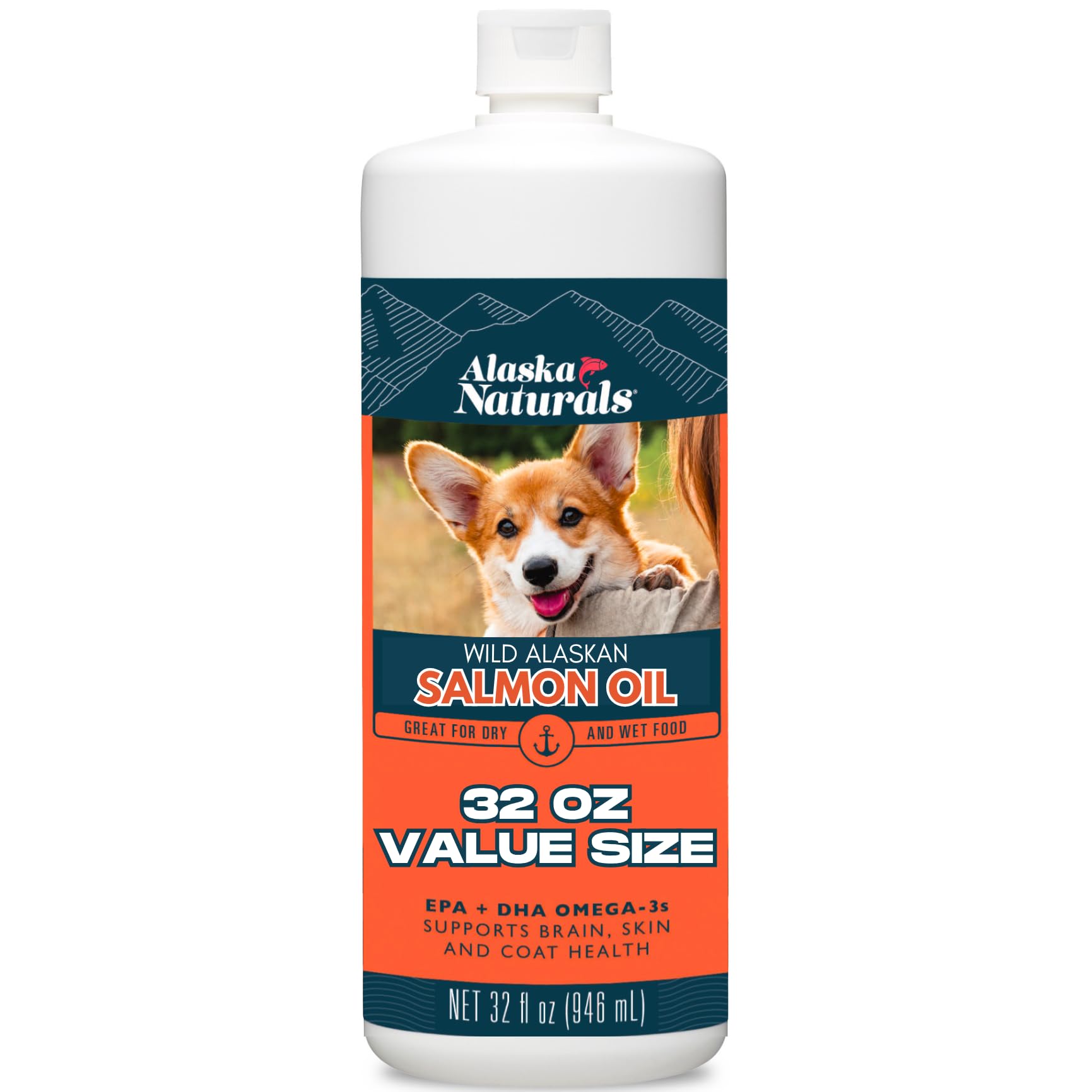 Alaska Naturals Wild Alaskan Salmon Fish Oil Supplement for Dogs, 32 oz, EPA DHA Omega 3 Liquid Food Topper