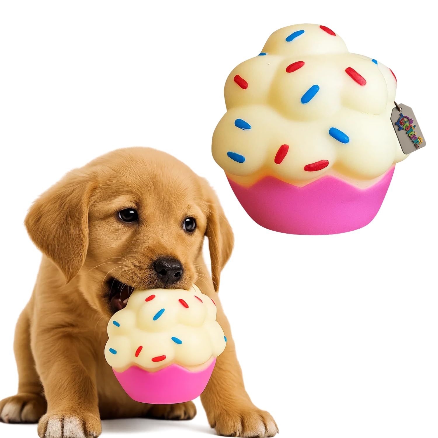 Western Era Muffin Cupcake Dog Squeaky Toy | Soft & Chewable DessertThemed Pet Toy for Puppies & Small Dogs | Fun Muffin Design