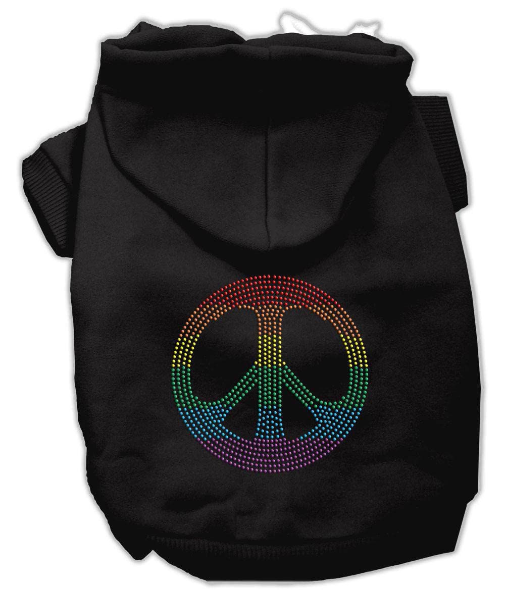 Mirage Pet Products Rhinestone Rainbow Peace Sign Hoodies, 20, Cream