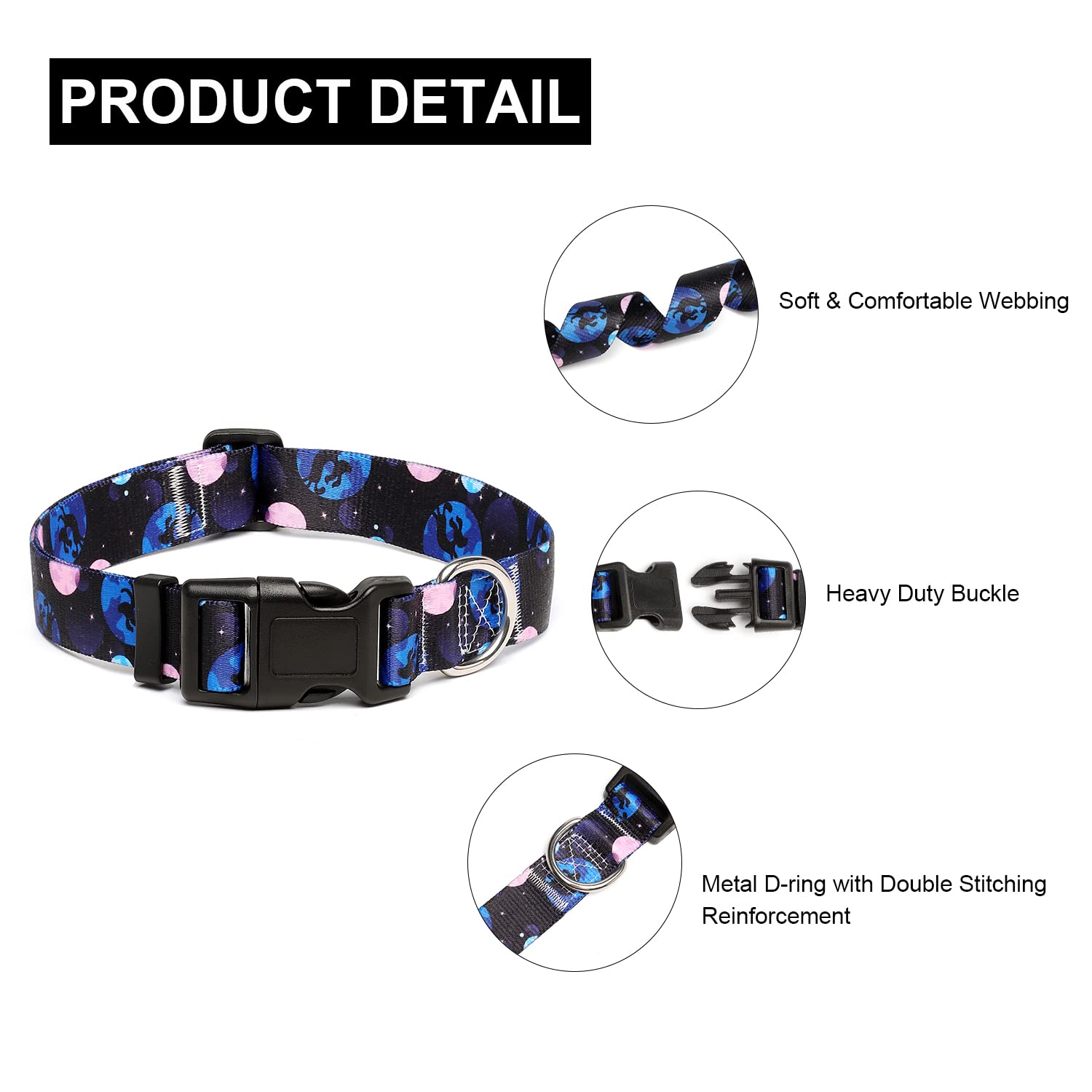 Mercano Adjustable Dog Collar - Special Design Patterns, Soft Nylon Comfortable Durable Pet Collar For Small Medium Large Dogs (L, Night Sky)