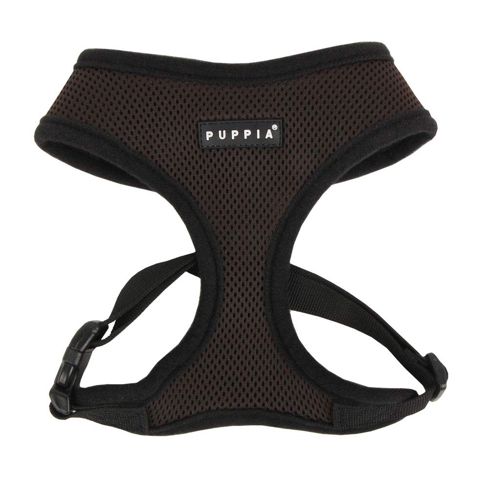 Puppia Soft Dog Harness No Choke Over-The-Head Triple Layered Breathable Mesh Adjustable Chest Belt And Quick-Release Buckle, Brown, X-Small