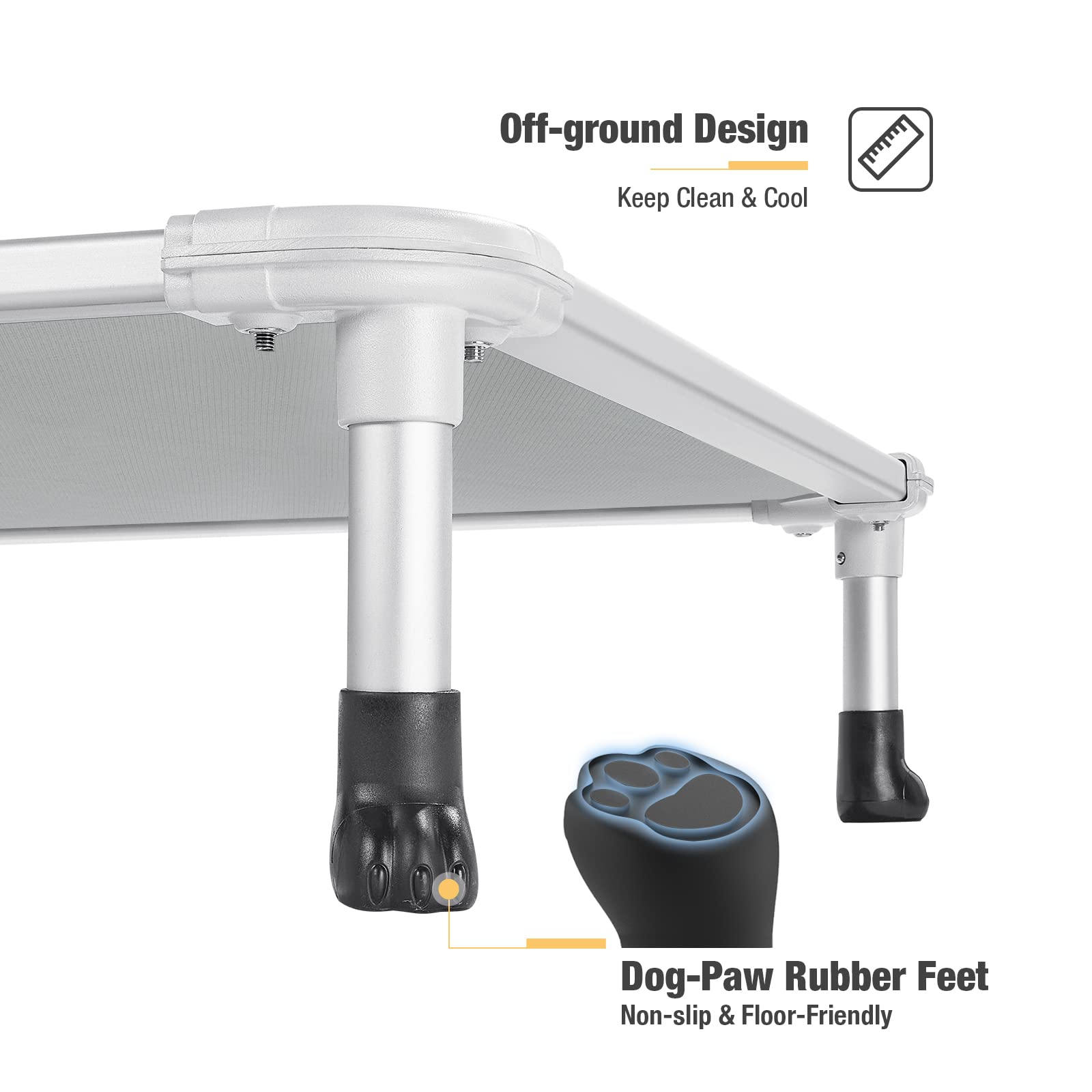 Veehoo Chew Proof Elevated Dog Bed - Cooling Raised Pet Cot - Silver Aluminum Frame And Durable Textilene Mesh Fabric, Unique Designed No-Slip Feet For Indoor Or Outdoor Use, Gray, Large