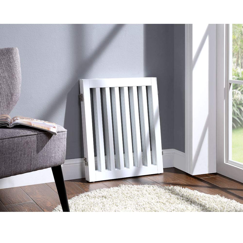 Unipaws 24? Free Standing Pet Gate For Dog Cat, Wooden Dog Gates For Doorway, Stairs, Step Over Foldable Pet Fence For The House, Expandable Dog Barrier, Indoor Use, White