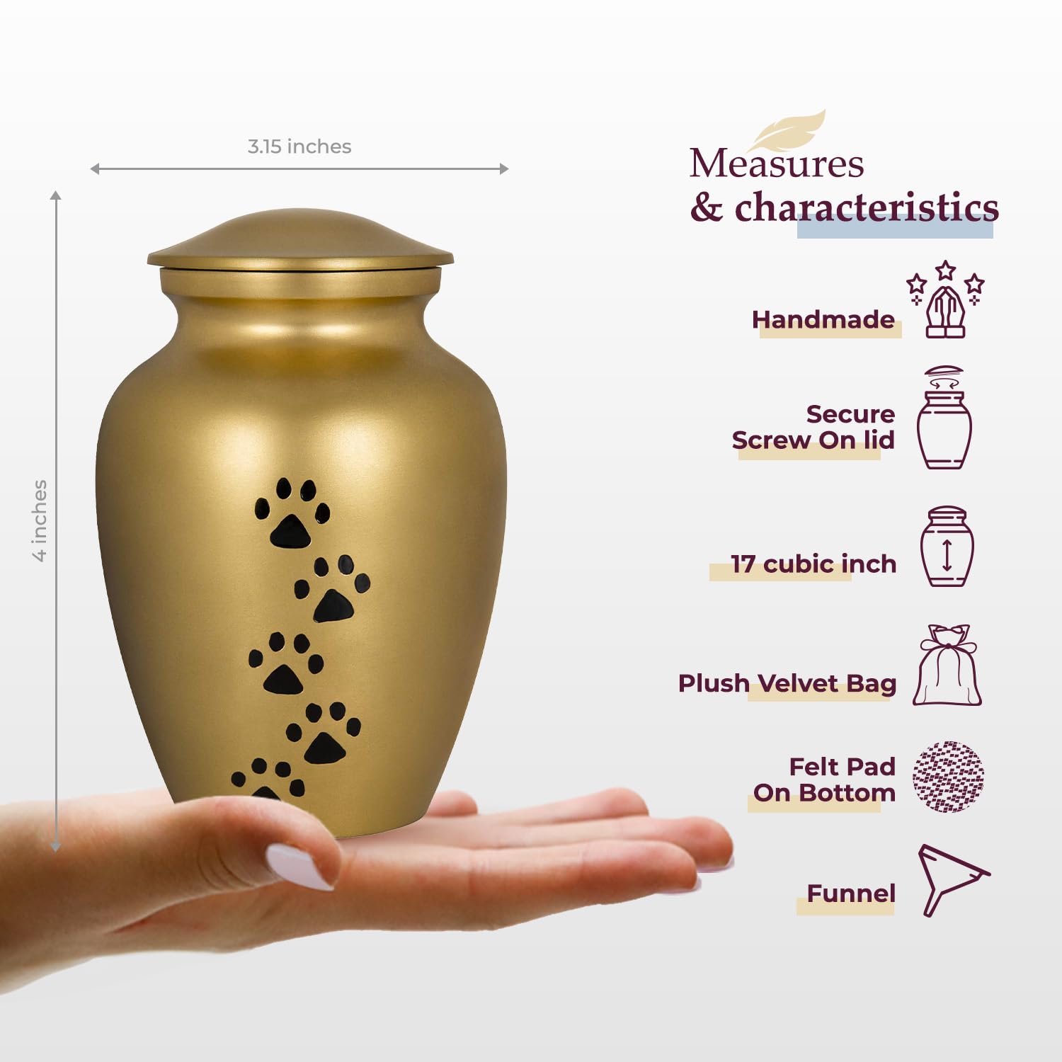 Trupoint Memorials Pet Urn For Dogs And Cats Ashes - A Loving Resting Place For Your Special Pet, Cat And Dog Urns For Ashes, Pet Cremation Urns – Gold, Small Pets Up To 17 Lbs