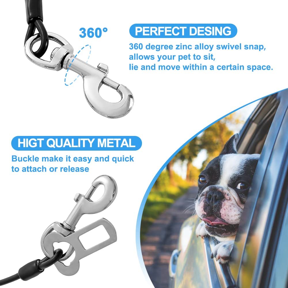 Mi Metty Dog Seat Belt Harness For Car,Dog Seatbelt Of Coated Wire Leash Safety Restraint, No Chew Tether Cable Vehicle Dog Acce