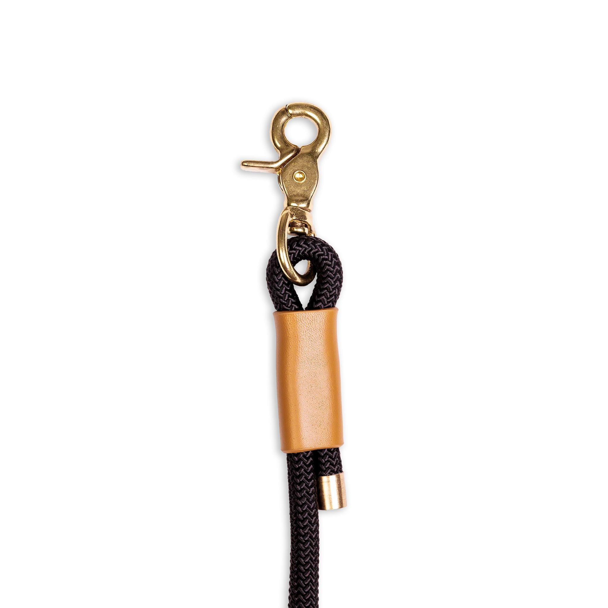 Remy+Roo Manhattan Black 5 Ft Heavy Duty Dog Leash | Custom Waste Bag Ring | Double Stitched Leather Dog Leash | Lobster Clasp | Brass Finishes | Strong Dog Leash For Large Medium And Small Dogs