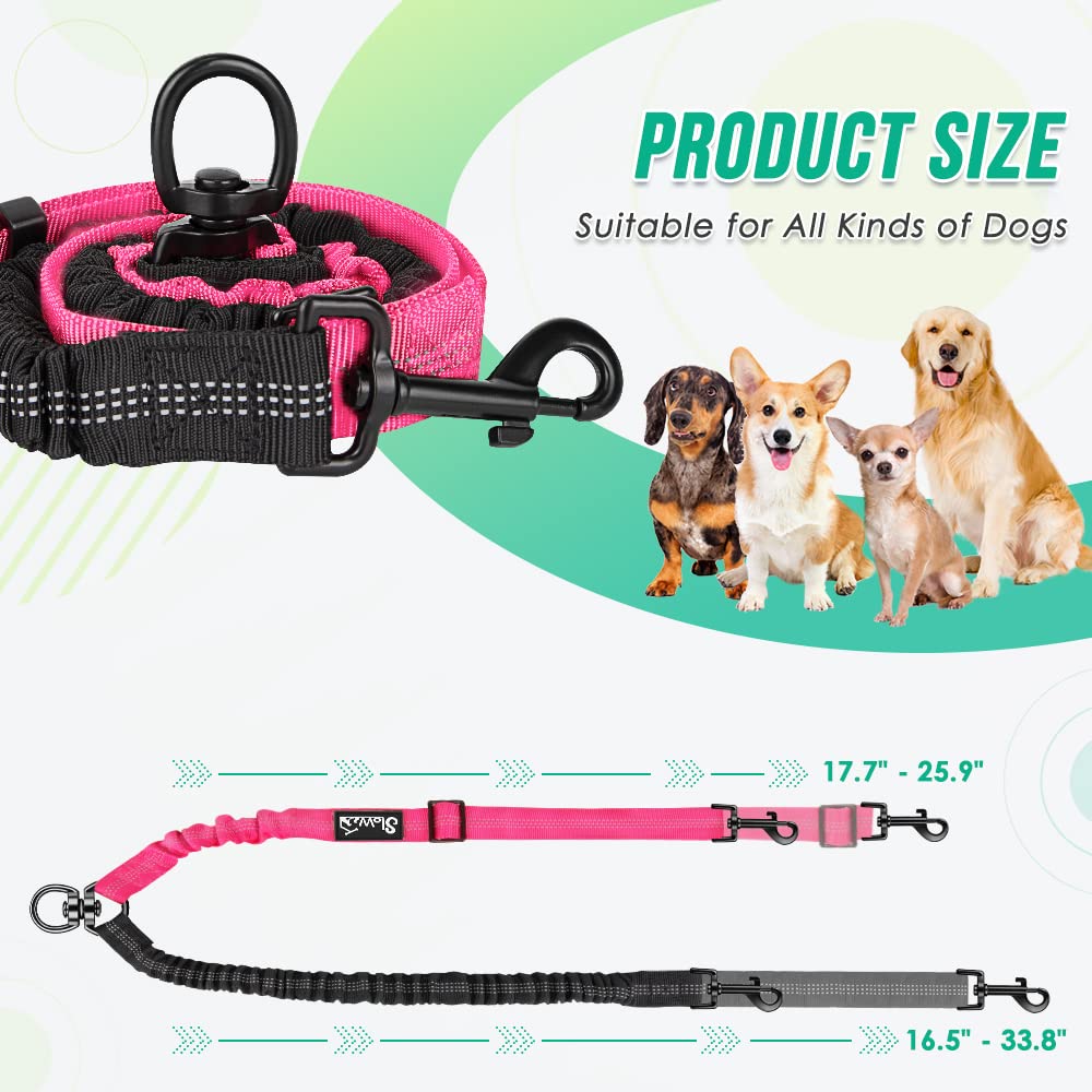 Autowt Two Dog Lead, 2 In 1 Upgraded Double Dog Leash Attachment Combine Adjustable Strap And Shock Absorbing Bungee No Tangle Dual Training Splitter For Different Size Dogs