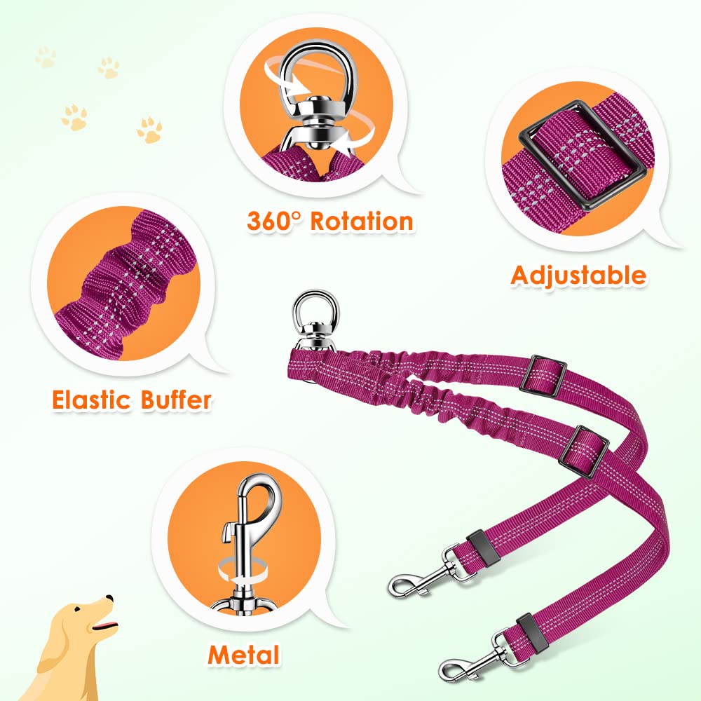 Autowt Double Dog Leash, No Tangle 360Swivel Rotation Reflective Lead Attachment Adjustable Length Dual Two Dogs Lead Splitter,