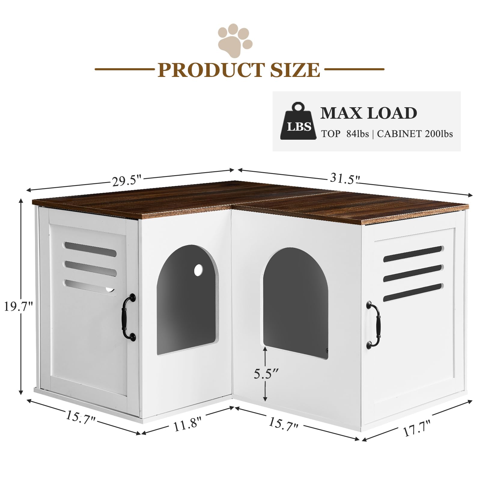 Janflyhome Corner Litter Box Enclosure For 2 Cats, 31.5In Hidden Litter Box Furniture, Litter Box Cabinet With Double Room, Indo