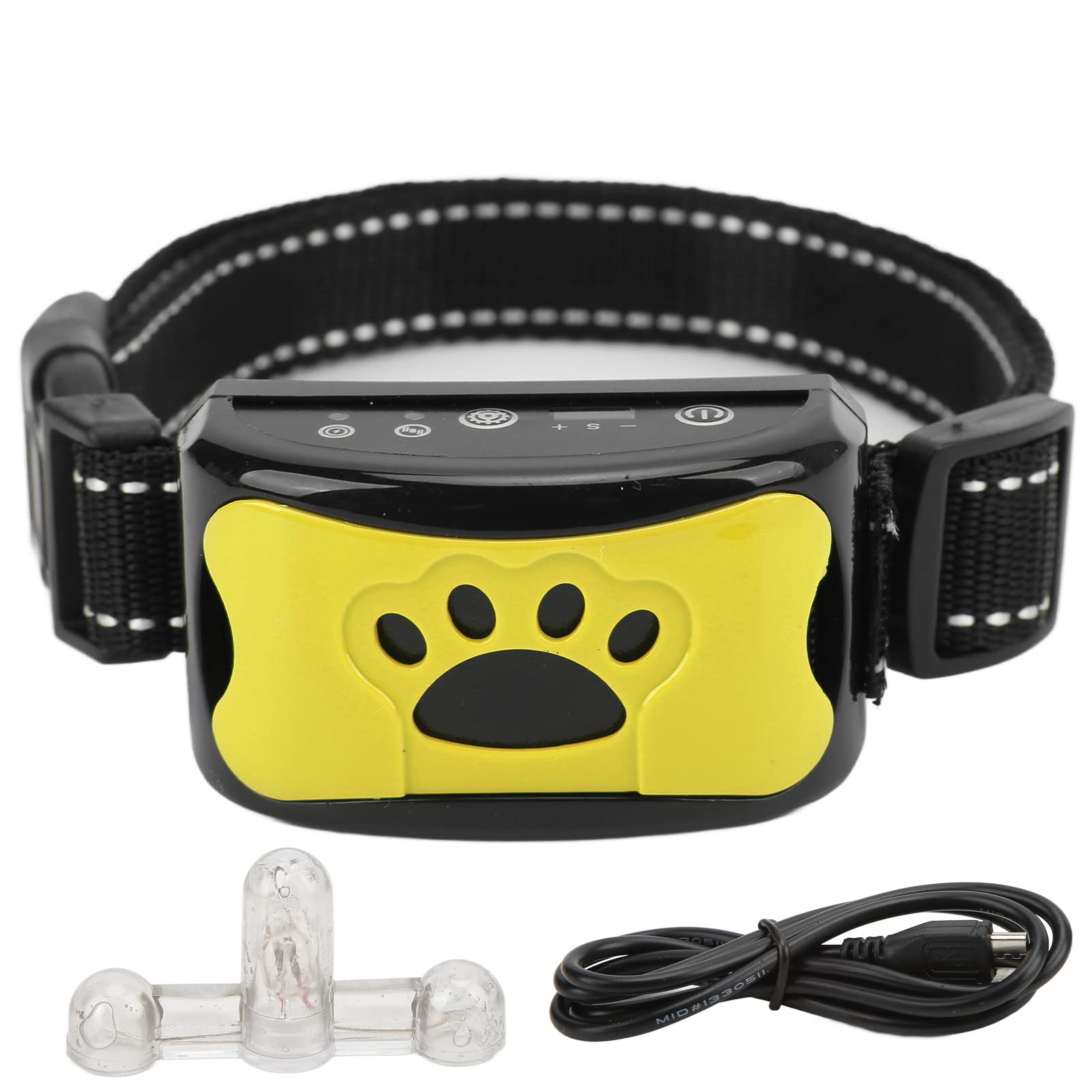 Ashata Anti Dog Bark Collar, Dog Barking Collar, Usb Rechargeable Waterproof Vibration Intelligent Recognition Training Collar 7 Sensitivity (Lemon Yellow)