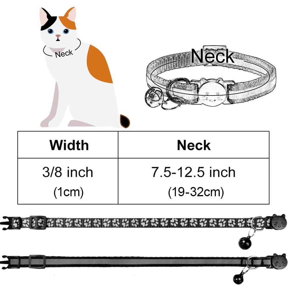 Taglory Reflective Cat Collars Breakaway With Bell, 2-Pack Girl Boy Pet Kitten Collar Adjustable 7.5-12.5 Inch, Black