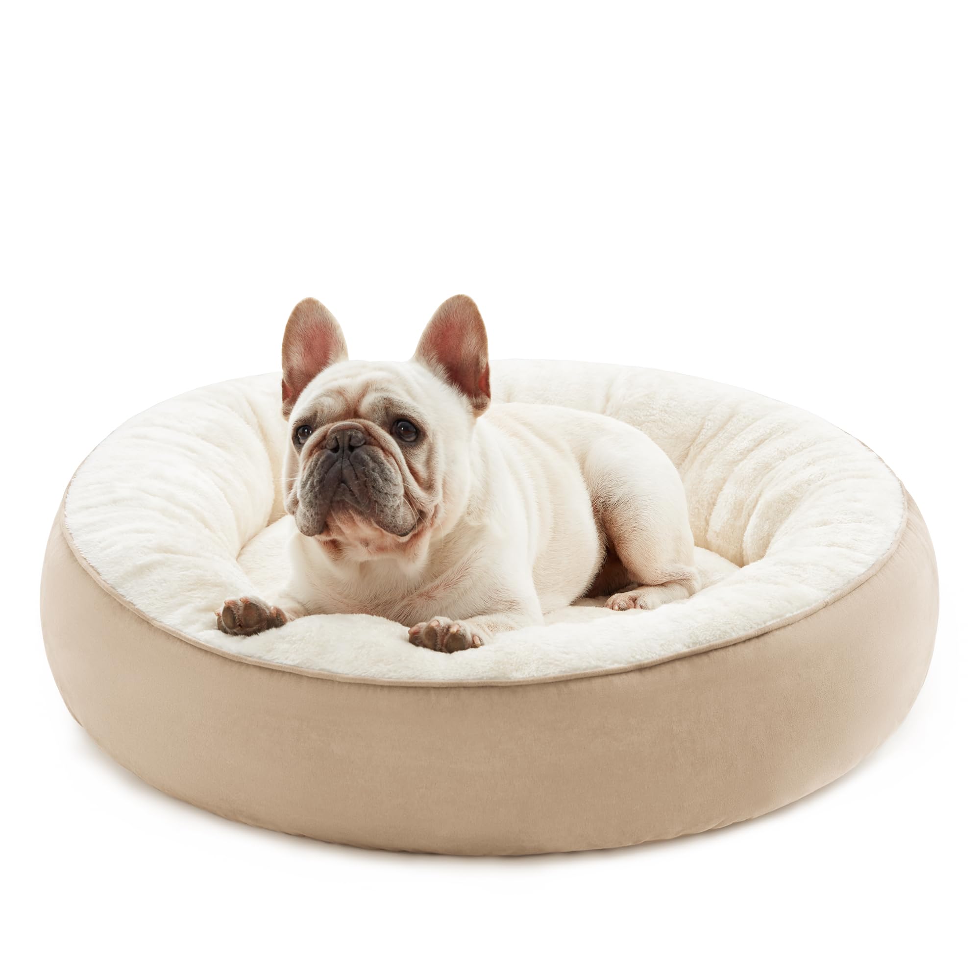 Love'S Cabin Round Donut Cat And Dog Cushion Bed, 25In Pet Bed For Small Or Medium Dogs, Anti-Slip & Water-Resistant Bottom, Soft Durable Fabric Pet Beds, Washable Calming Cat & Dog Bed Camel
