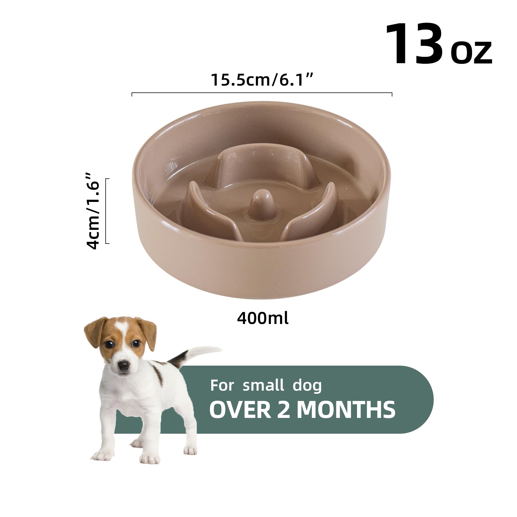 Havniva 6.1Inch Dog Bowl Slow Feeder Ceramic For Small Dog, Pet Slow Feeder, Stop Bloat, Preventing Choking(Single Bowl-Brown Co