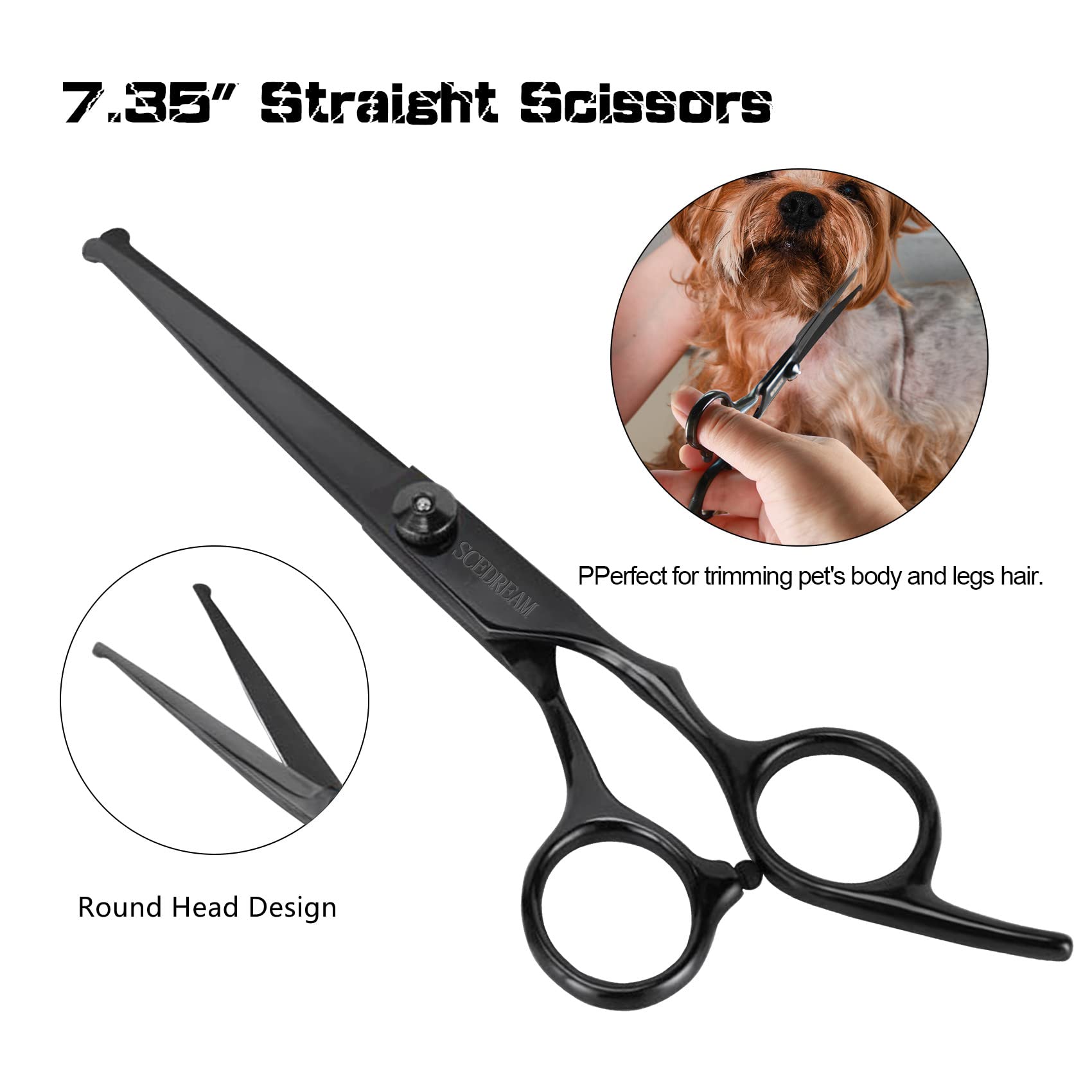 Scedream Dog Grooming Scissors Kit With Safety Round Tips, Professional 6 In 1 Grooming Scissors For Dog, Cats, Pets, 4Cr Stainl