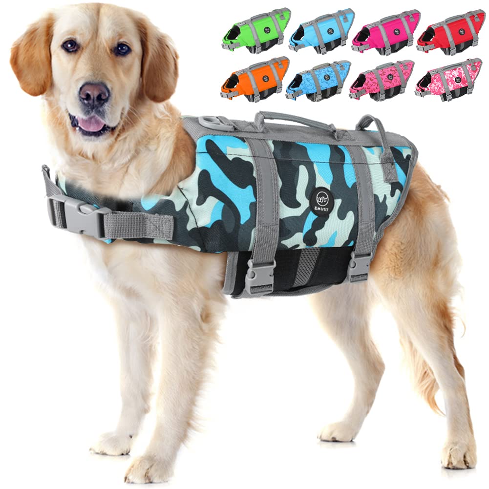 Emust Dog Life Vests, Adjustable Pet Life Jacket With Rescue Handle, Dog Flotation Vest For Small/Medium/Large Dogs, Xs, Newblue