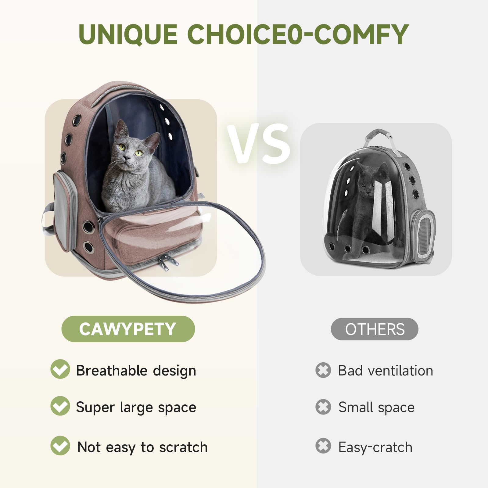 Cawypety Cat Backpack Carrier, Breathable Cat Carrier Large Space Bubble Pet Backpack For Kitty Small Dog Up To 15Lbs, Transpare