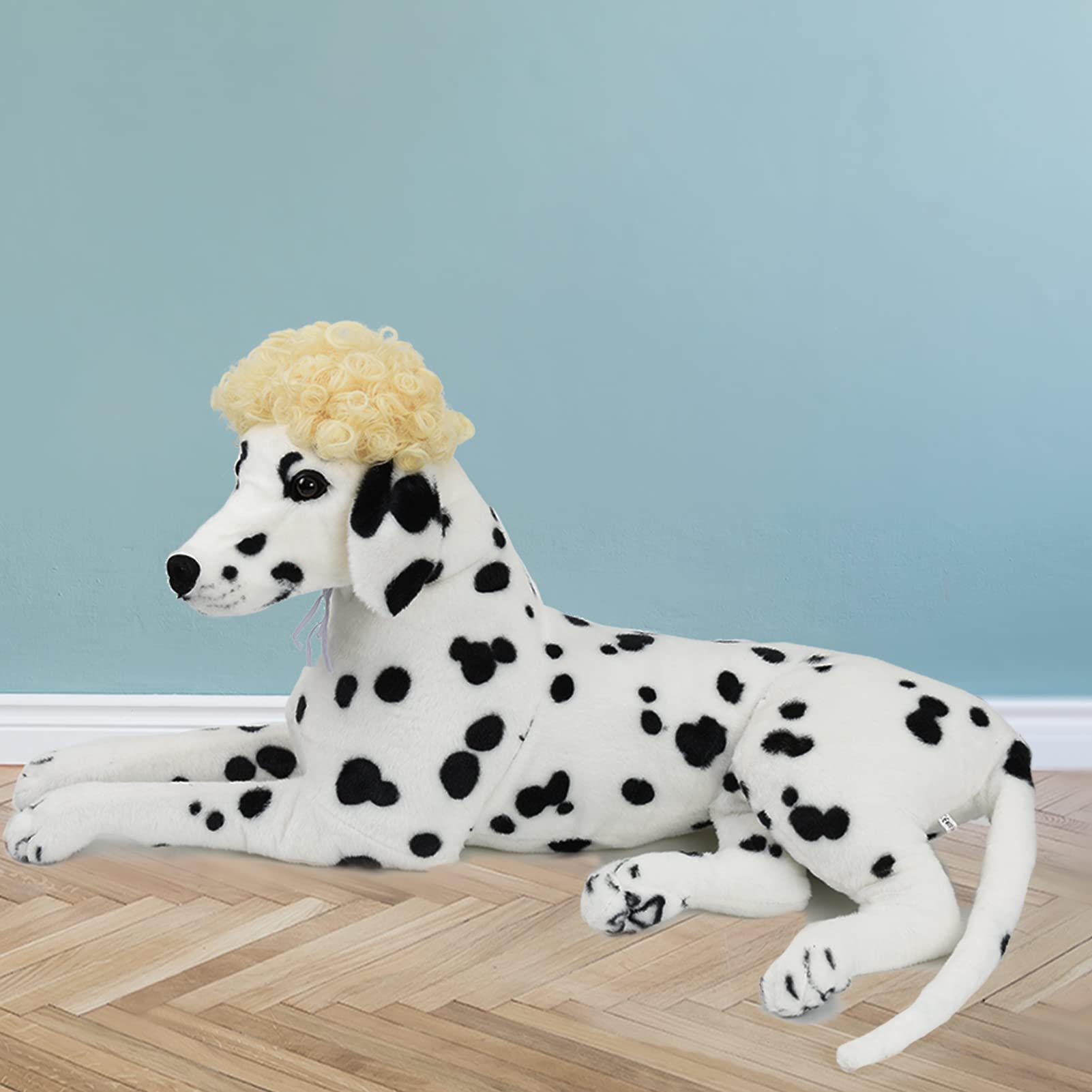 TESSVEYA Funny Blonde Curly Dog Wig for Halloween & Parties, Large Size, Pet Cosplay Wig, Durable Polyvinyl Chloride Material