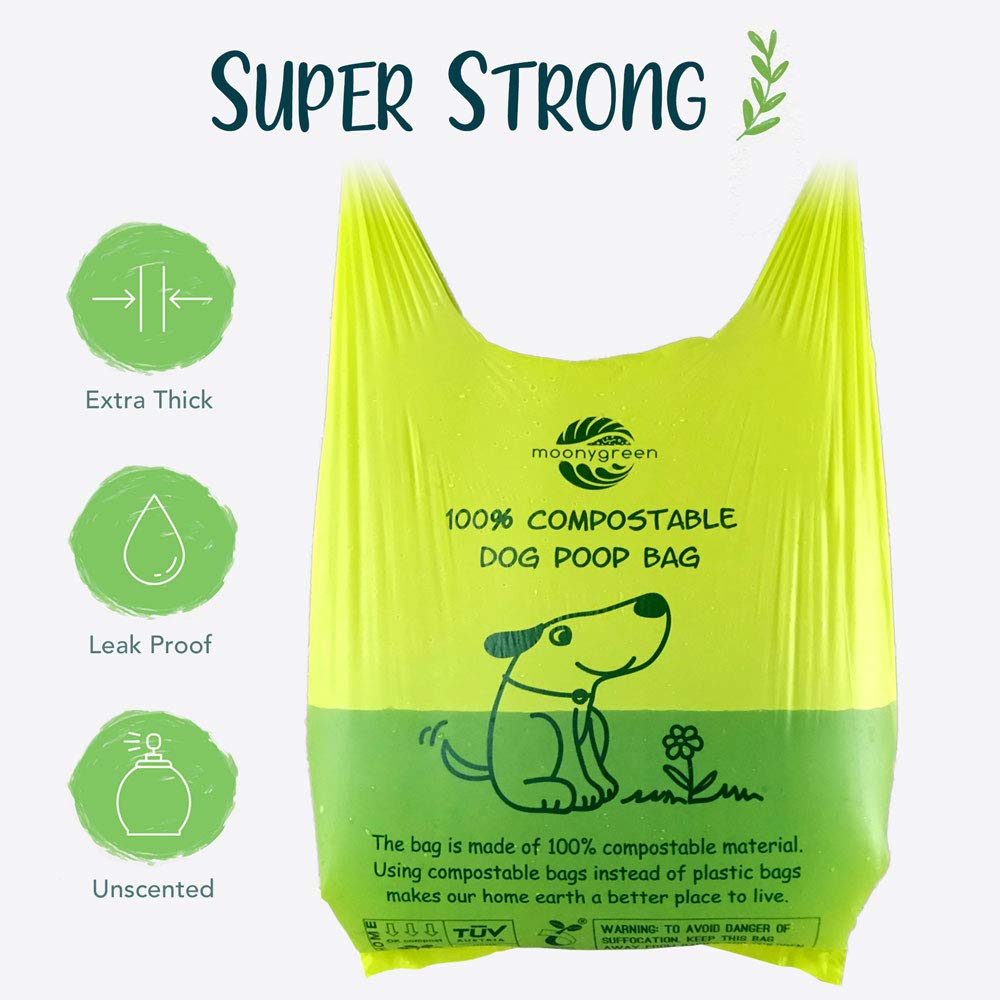 Moonygreen Dog Poop Bag, Compostable Cat Litter Bags With Easy-Tie Handles, Eco-Friendly Pet Waste Bags, Unscented, Vegetable-Based, Extra Thick, Leak Proof, Fits For Dogs And Cat Scoops, 60 Counts