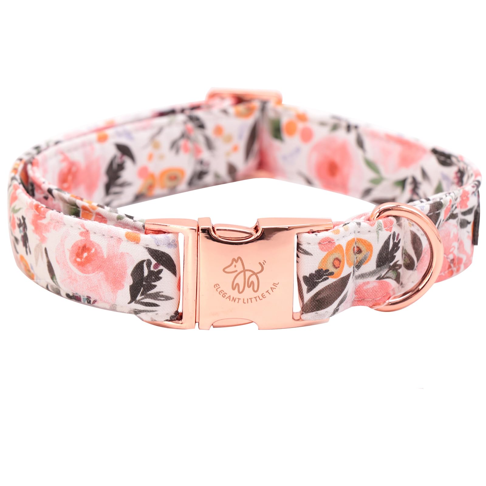Elegant Little Tail Dog Collar, Pink Floral Pattern Pet Collar Summer Durable Cute Dog Collars Male Or Female Pet Gift Adjustabl